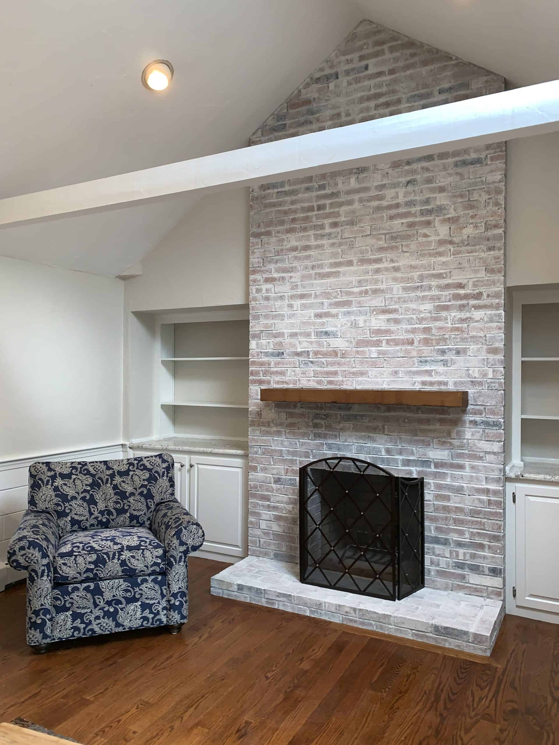 Whitewashed fireplace